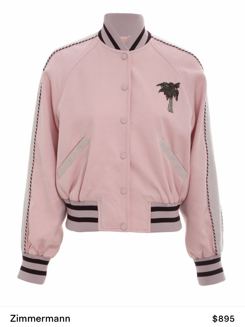 Zimmermann Blush Pink Palm-Embroidered Bomber Jacket